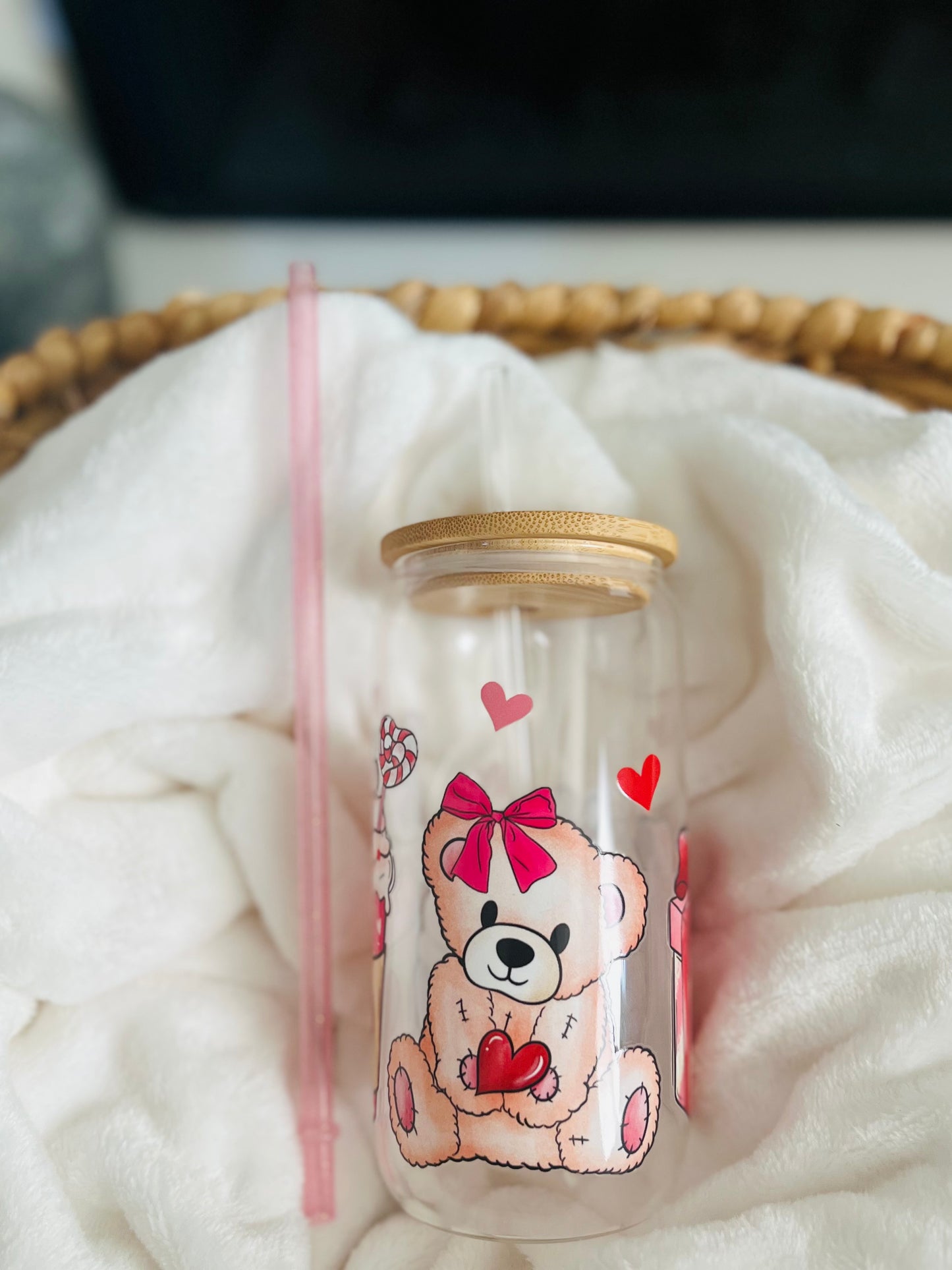 Cute Valentine Glass Cup 16oz