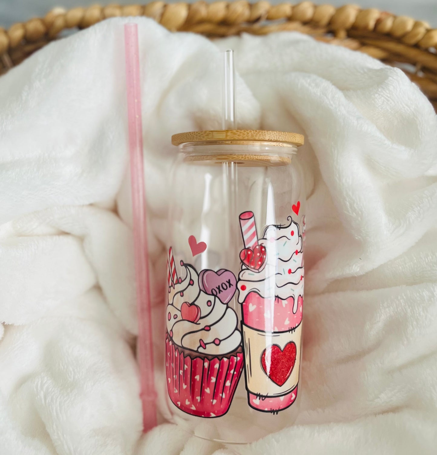 Cute Valentine Glass Cup 16oz