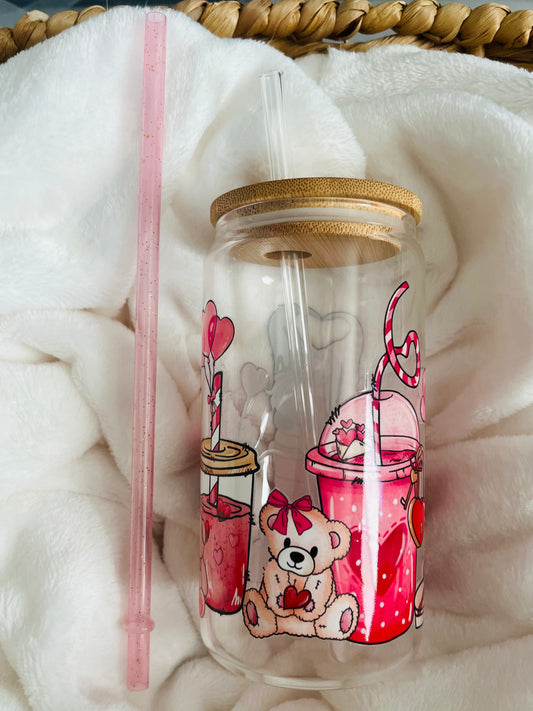 Cute Valentine Glass Cup 16oz