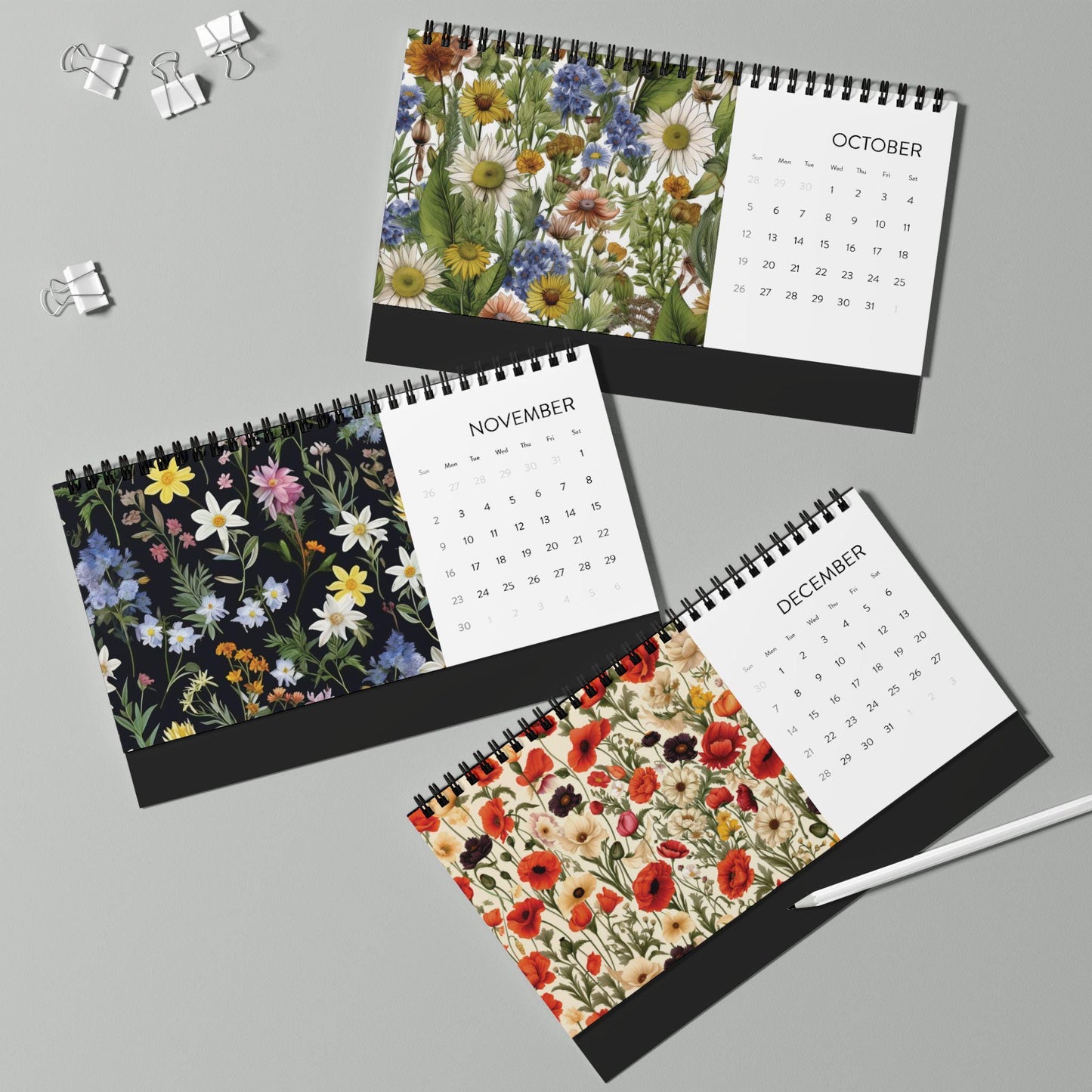 2025 Wildflower Desktop Calendar, Wildflowers Illustrations, Planner Gift , 2025 Yearly Calendar, Floral Calendar, Vintage flowers, 12 Month