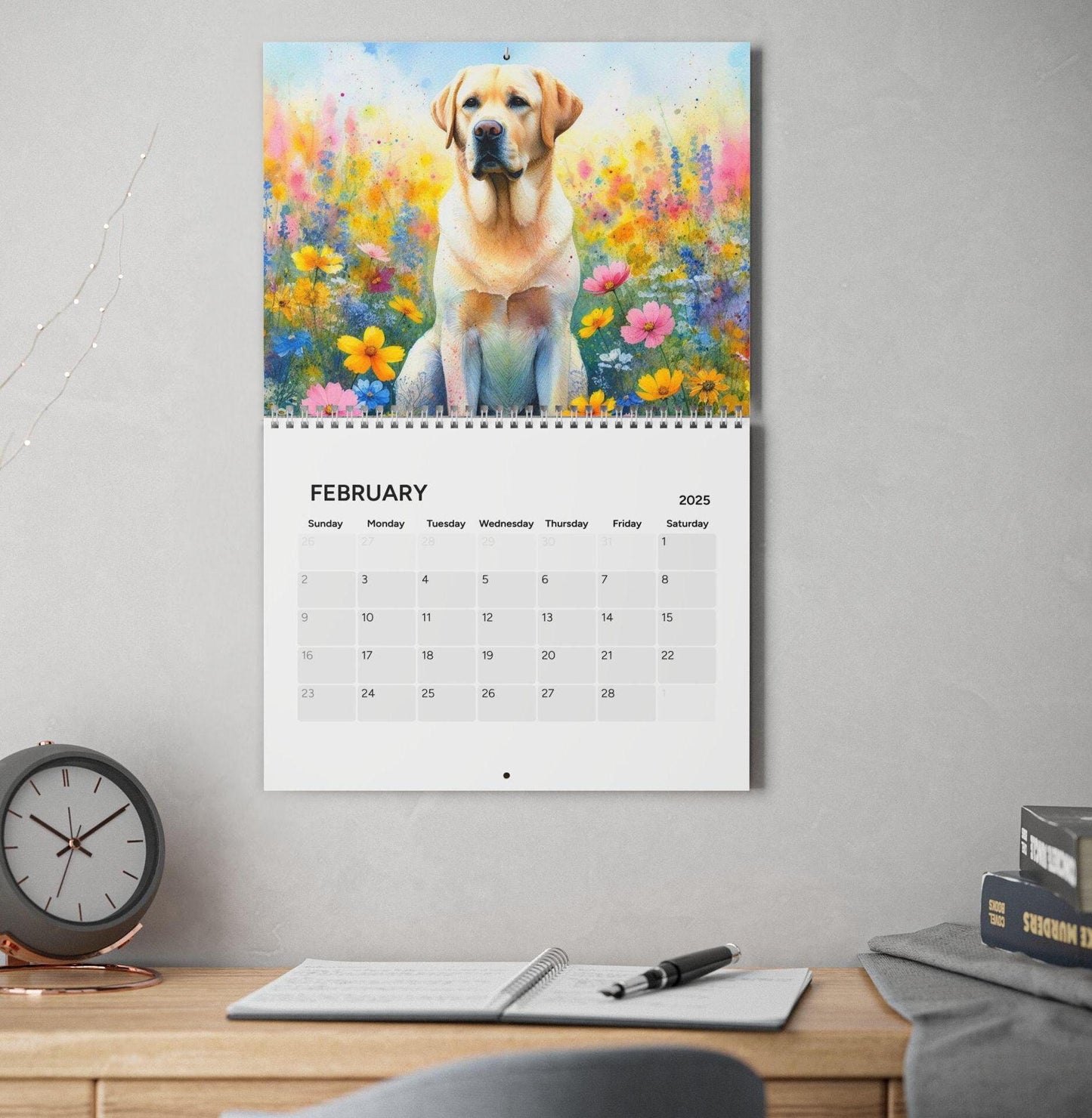 2025 Wall Calendar, Dog Lover's gift, Watercolor Illustrations of Dogs Running in Meadow, Vibrant Colors Calendar, Wildflower Planner