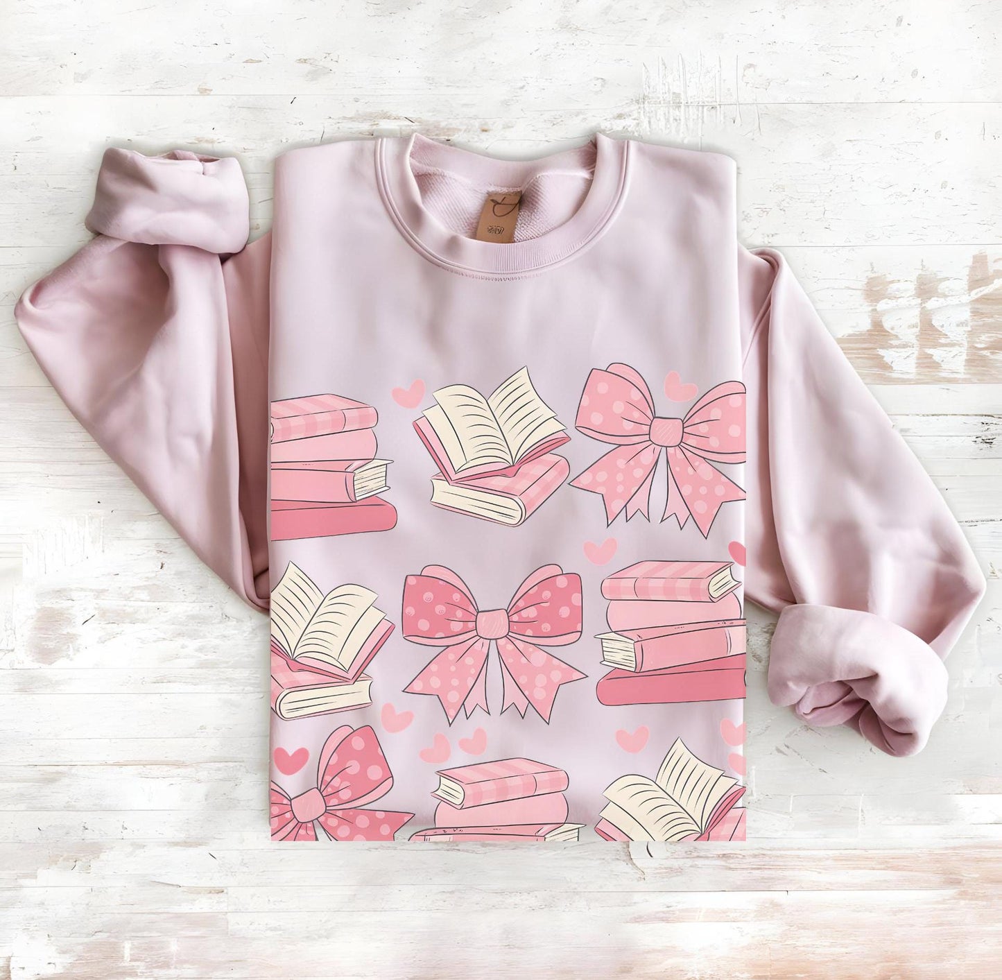 Cute book and bow sweater, Valentine crewneck, cute girly bow shirt, book shirt, valentine gift, couple matching tees, woman book shirt