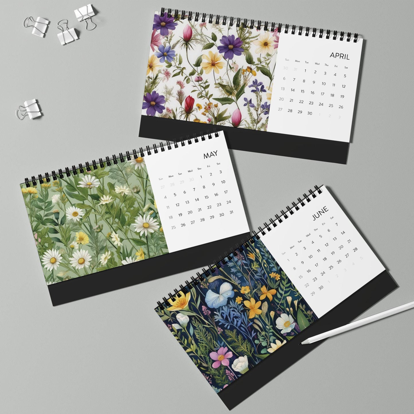 2025 Wildflower Desktop Calendar, Wildflowers Illustrations, Planner Gift , 2025 Yearly Calendar, Floral Calendar, Vintage flowers, 12 Month