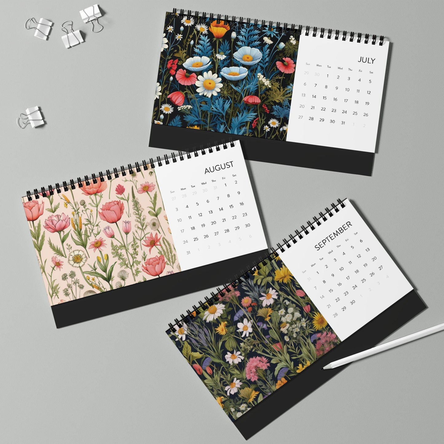 2025 Wildflower Desktop Calendar, Wildflowers Illustrations, Planner Gift , 2025 Yearly Calendar, Floral Calendar, Vintage flowers, 12 Month