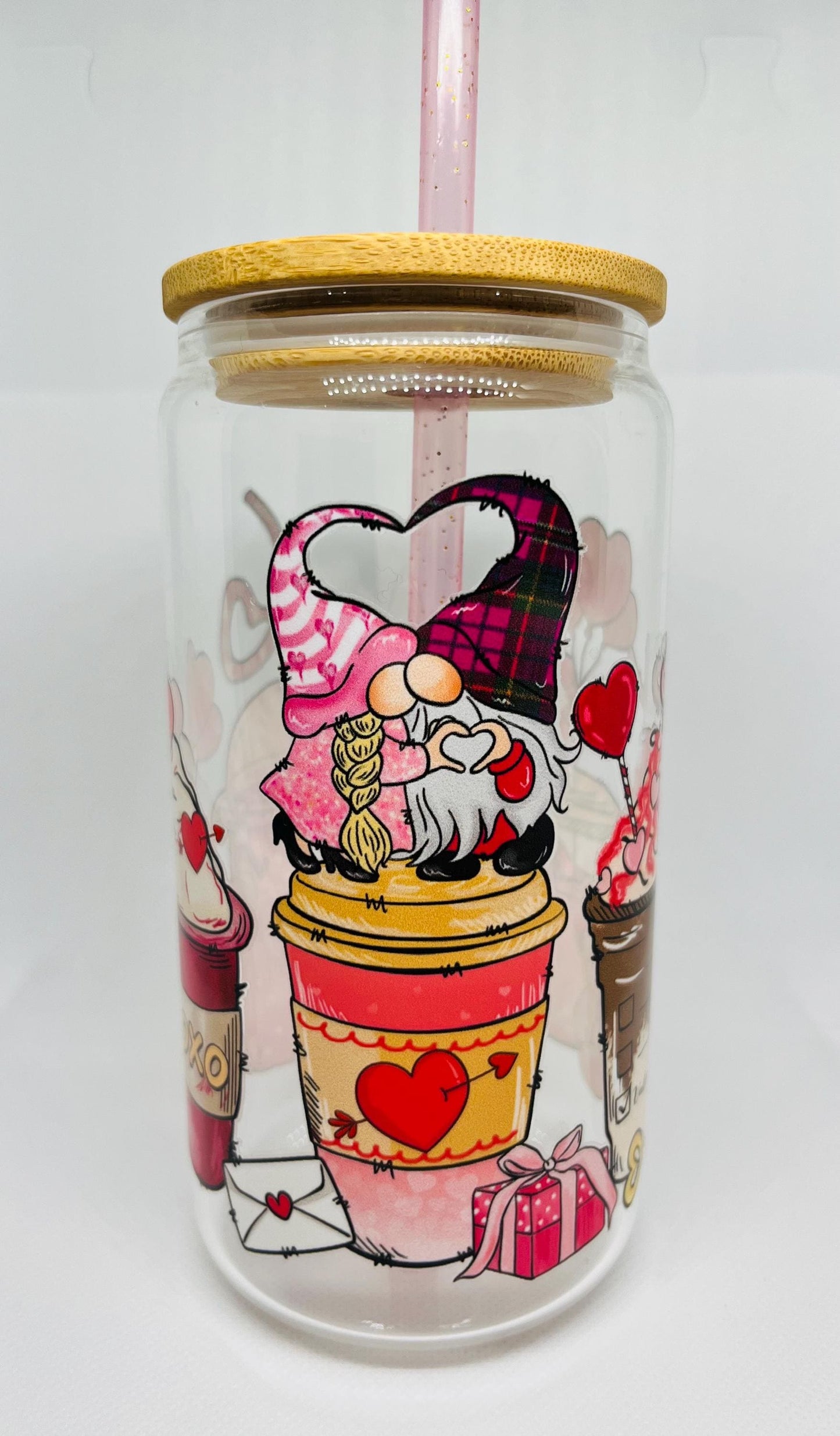 Cute Glass Tumbler, Viral Tumbler, Iced Coffee Can Glass, Gnome Valentine, Best Friend gift, Valentine Gift, Birthday Gift, Galentine Gift