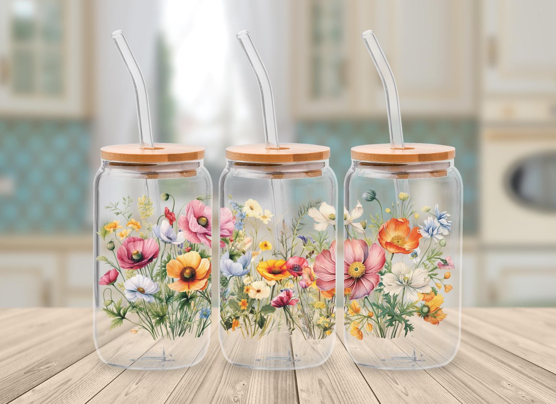 Floral Iced Coffee Cup, Personalized Name with wildflower Glass Tumbler, Aesthetic Spring Mug, Mother's Gift, Bridal Shower Gift