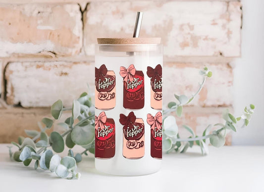 Dr. Pepper Coquette Cup, Dr. Pepper Girly Glass Tumbler, Pink Bow Coquette Glass Mug, Viral Tumbler, Iced Coffee Can Glass, Best Friend gift